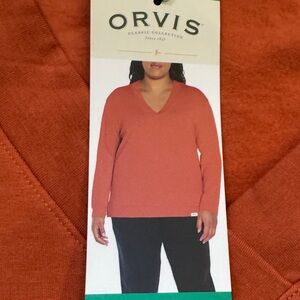 Orvis Women’s V-Neck Dropped Shoulder Sweatshirt – XL – Orange